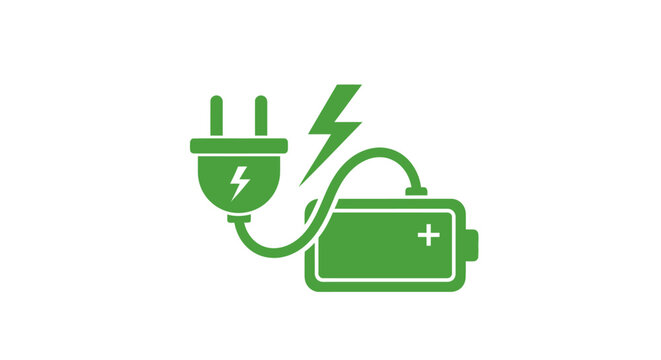 Electric plug charging green battery.