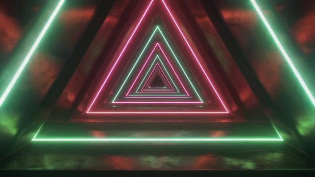 Abstract Loop of Pulsating Neon Triangles Synced to Music Beats with Vibrant Glow
