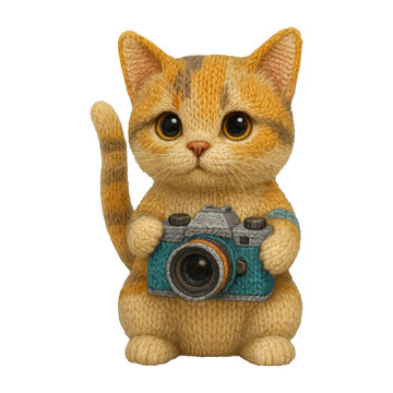 PNG Cute knitted cat photographer