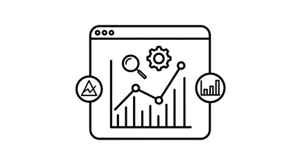 Fototapeta premium Data Analysis and Analytics Concept: Chart, Magnifying Glass, Gear, and Graphs