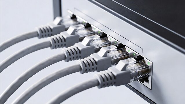 Network cables connected to server ports