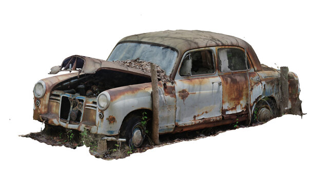 Abandoned euro car in a state of decay and neglect