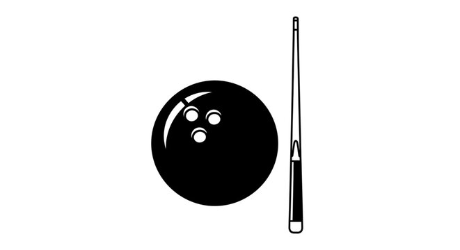 Black bowling ball and cue stick.