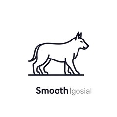 Fototapeta premium A simple black outline illustration of a standing dog or wolf in profile view on a white background
