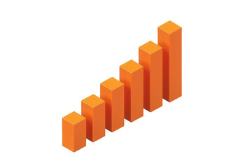 Fototapeta premium Isometric orange bar chart showing business growth and financial statistics with increasing data on a transparent background