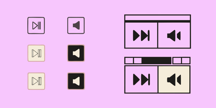 Collection of minimalist media player control icons on pink background