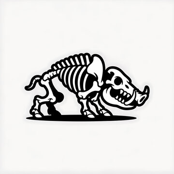 Spooky Skeleton Boar Illustration: Black and White Cartoon Animal Art for Halloween Fantasy Creatures