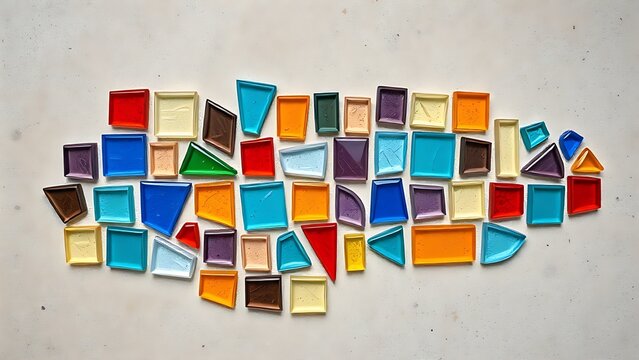 groaning. Colorful glass mosaic in geometric pattern on stone surface, top-down view. event programs, museum guides, designed for cultural heritage projects and event programs, preserves heritage.