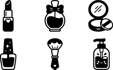 Naklejka premium Lipstick perfume nail polish makeup brush and soap dispenser icons