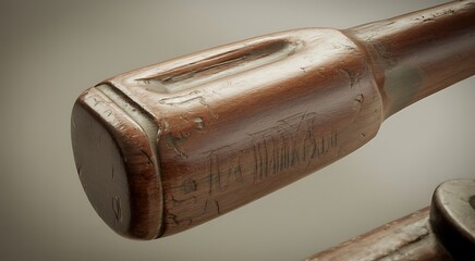 Obraz premium Antique wooden gun stock detail showing weathered texture and aged vintage craftsmanship