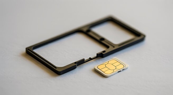 Sim card and empty black plastic tray holder for modern mobile phones