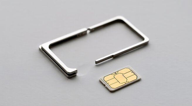 Sim card and metal tray holder for mobile phone connectivity on grey