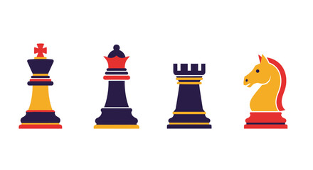 Set of chess pieces: king, queen, rook, knight, flat design, vector illustration © fatria