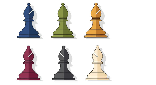 Set of colorful chess bishop pieces on white background, flat design