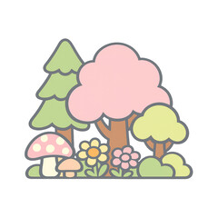 Obraz premium PNG Whimsical pastel forest illustration