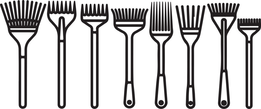 Set of eight distinct black and white dining chairs Vector