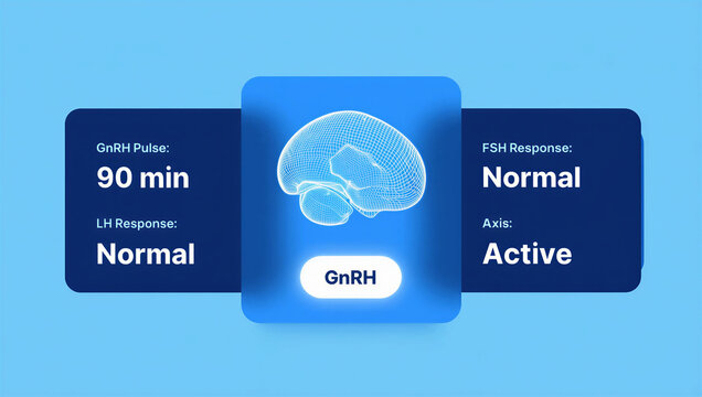 Digital illustration of brain hormone response with gnrh pulse and axis activity details transparent background