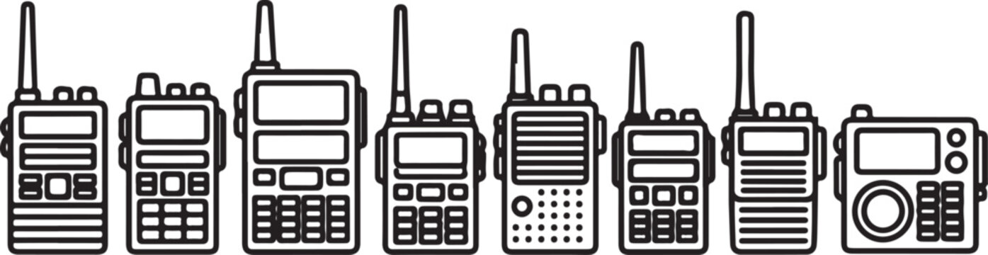 A collection of old-style mobile phones in a row showing evolution Vector