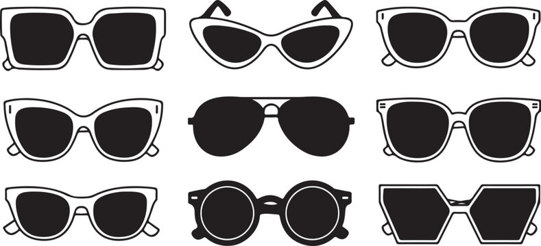 Collection of black eyeglass frames showcasing different shapes and styles Vector
