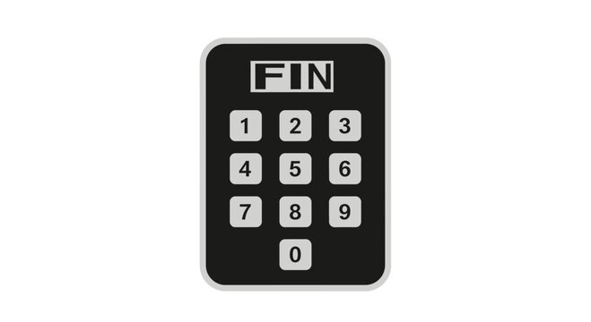 A vector graphic illustration of a black numeric keypad with the word FIN at the top