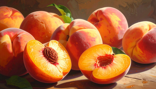 Fresh peaches with seed closeup