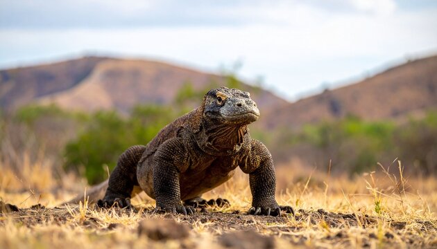 Komodo dragon reptile in natural habitat