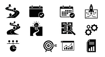 A set of black and white business icons for planning and strategy © islamamar