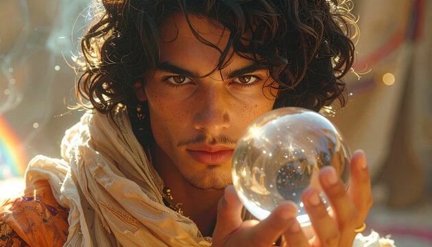Man holds crystal ball portrait