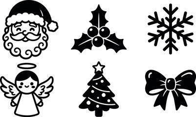 Fototapeta premium Christmas santa angel holly snowflake tree and bow icons