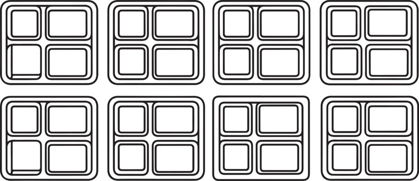 Minimalist grid of 3d isometric blocks arranged in a 2x4 pattern Vector