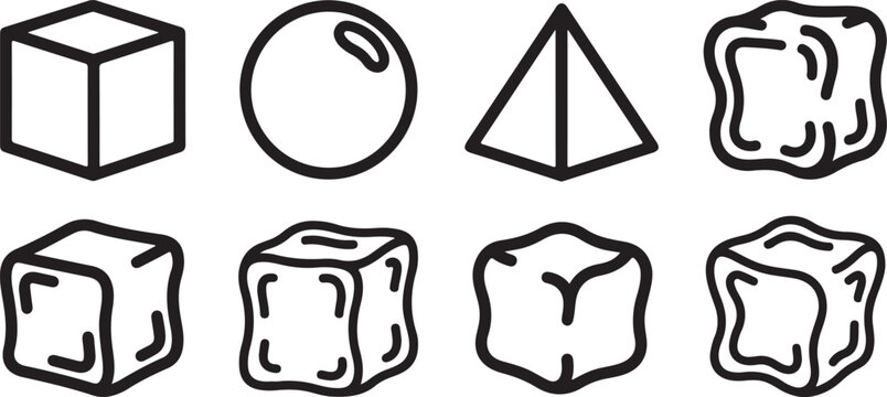 Geometric shapes with cutouts in various forms and orientations Vector