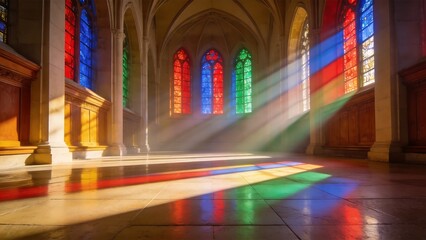 Obraz premium Sunlight streaming through stained glass windows