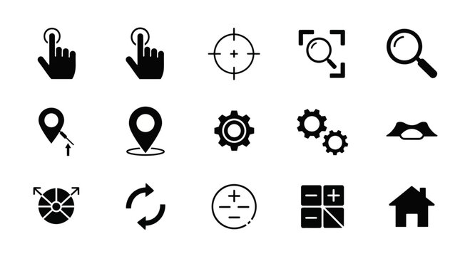 A set of black and white vector icons representing various navigation and interface elements