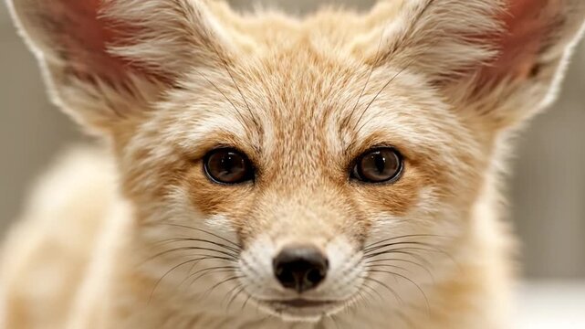 Close-up of a fennec fox with large ears looking directly at the camera, desert wildlife portrait