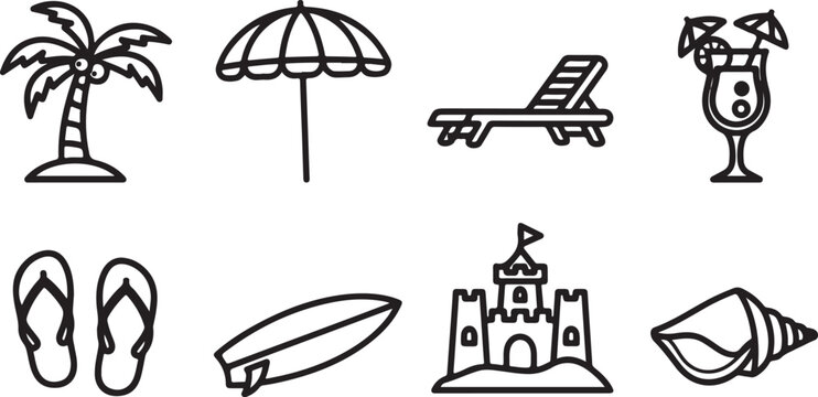 A collection of simple black and white line drawings of objects and animals Vector