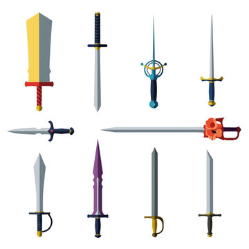 Collection of Fantasy Swords and Medieval Weapons, Vector Illustration