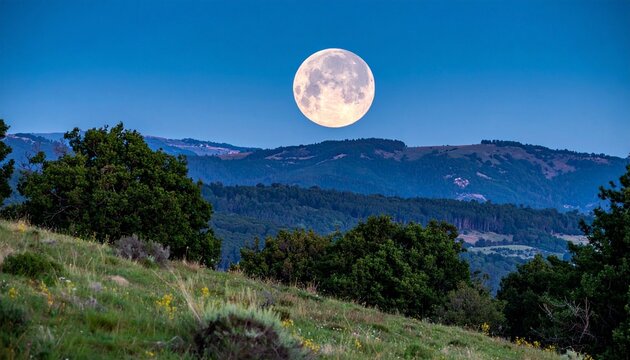 Full moon over mountain landscape