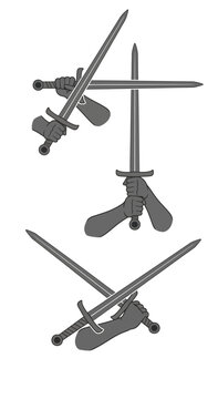 Medieval Swords Crossed in Hands, Historical Combat and Dueling
