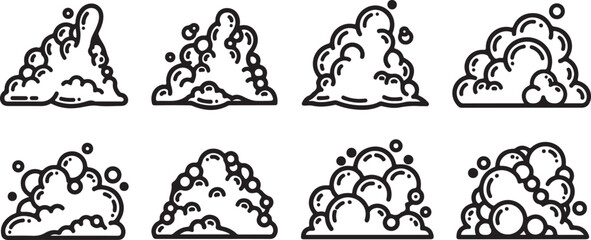 A collection of eight different black and white line art snails with various shell patterns Vector © rohan