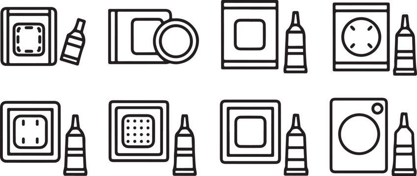 Icons representing different types of safes and locks with a key Vector
