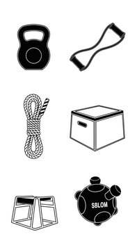 Fitness Equipment Set: Kettlebell, Resistance Band, Jump Rope, Plyo Box, Step Box, Medicine Ball