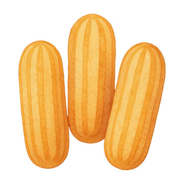 PNG Three watercolor churros illustration.