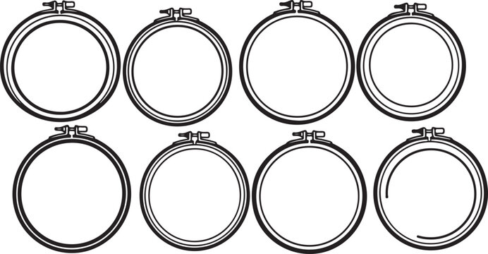 Black and white illustration of overlapping circular shapes with various line weights Vector