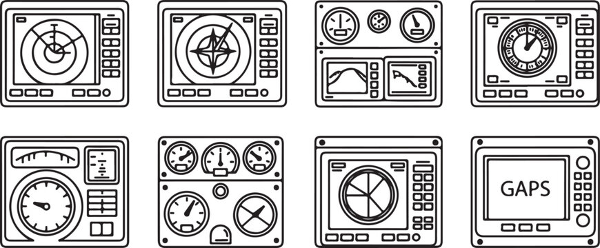 Collection of eight black and white watch face designs showcasing various styles Vector