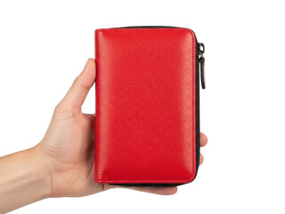 Naklejka premium Holding a red leather wallet isolated on transparent background