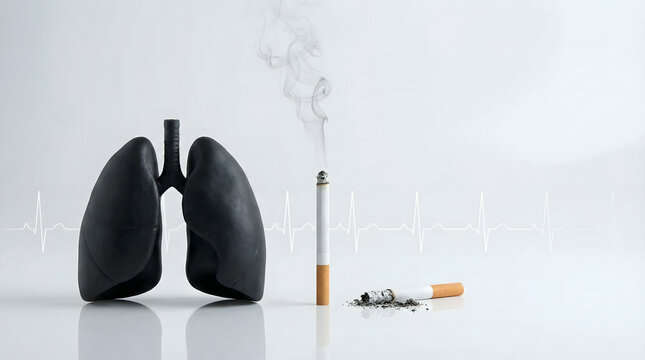 Lungs and cigarette, symbolizing smoking harm