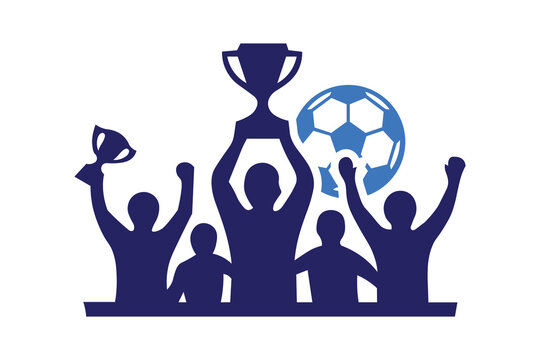Team Celebrating Soccer Championship Victory with Trophies