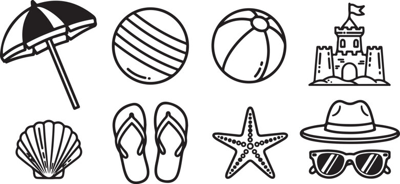 Assorted simple line drawing illustrations of various objects and vehicles Vector