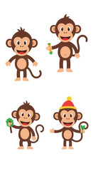 Fototapeta premium Cute Cartoon Monkeys Collection: Playful Characters with Accessories
