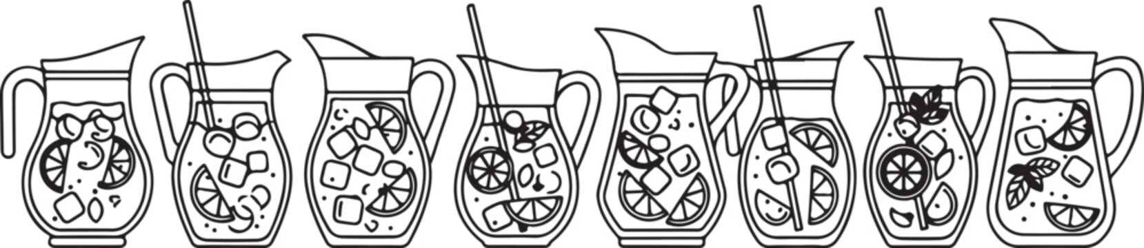 Vintage illustration of a series of glass bottles with intricate patterns Vector
